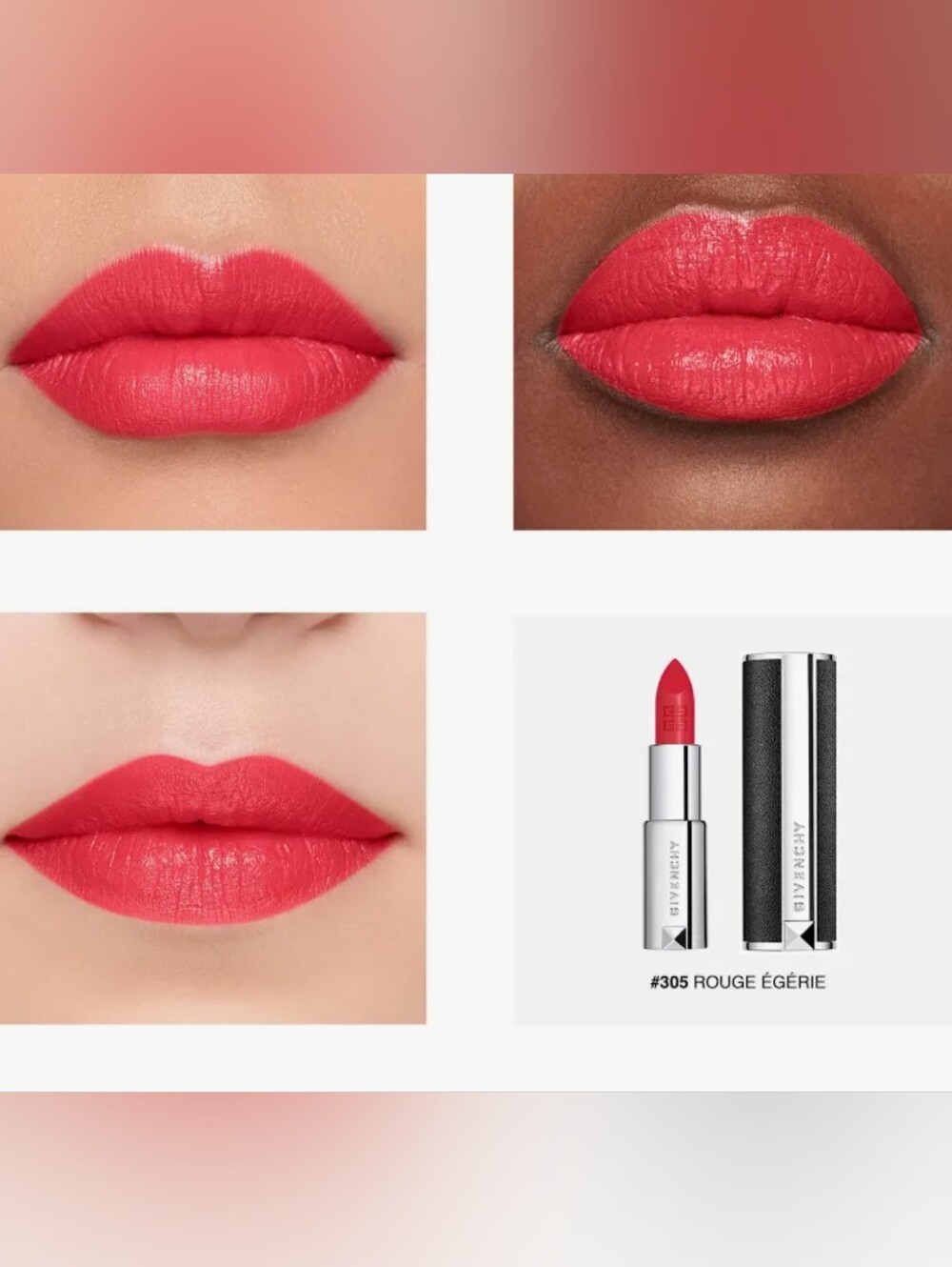 Givenchy Satin Lipstick in Bright Coral #305 Rouge Egerie - Picture 2 of 5